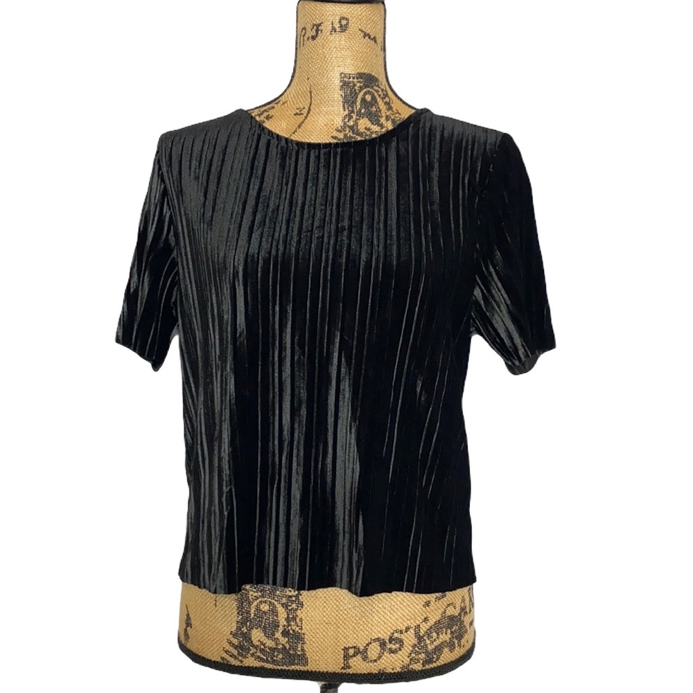 WD•NY Black Ribbed Sport Sleeve Scoop Neck Top L